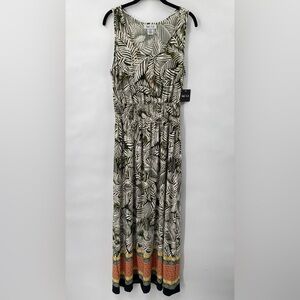S&J LA Tropical Print Maxi Stretchy Dress Sleeveless Removable Necklace Size 10